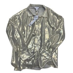 House of Harlow 1960 Metallic Gold Button‑Up ✨ Statement Top NWT • Size M